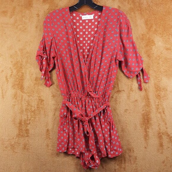FAITHFULL THE BRAND Romper Womens Size 2 Red Floral Playsuit Belted Flowy CUSCO - Picture 2 of 10